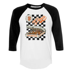 San Francisco Giants Tiny Turnip Women's Pizza 3/4-Sleeve Raglan Baseball T-Shirt White/Black