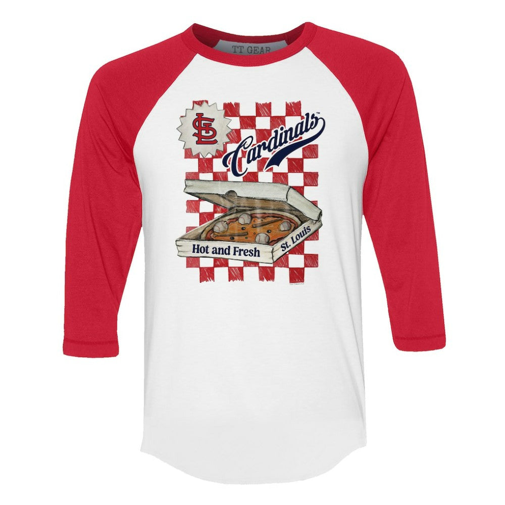 St. Louis Cardinals Tiny Turnip Women's Pizza 3/4-Sleeve Raglan Baseball T-Shirt White/Red