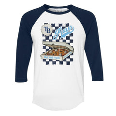 Tampa Bay Rays Tiny Turnip Women's Pizza 3/4-Sleeve Raglan Baseball T-Shirt White/Navy