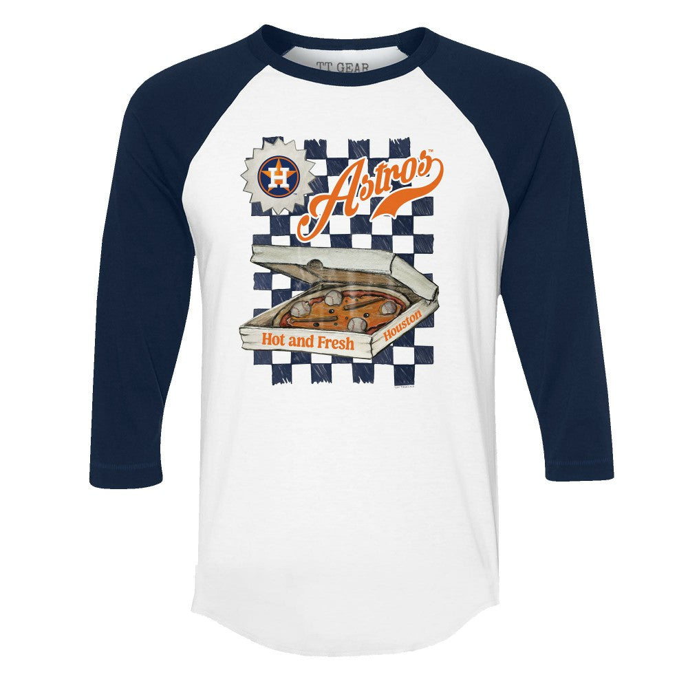 Houston Astros Tiny Turnip Women's Pizza 3/4-Sleeve Raglan Baseball T-Shirt White/Navy