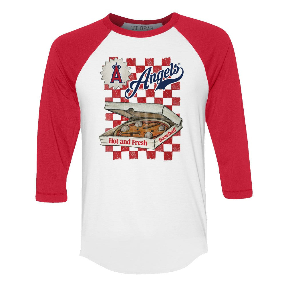Los Angeles Angels Tiny Turnip Women's Pizza 3/4-Sleeve Raglan Baseball T-Shirt White/Red