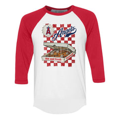 Los Angeles Angels Tiny Turnip Women's Pizza 3/4-Sleeve Raglan Baseball T-Shirt White/Red