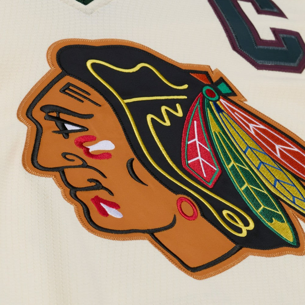 Chicago Blackhawks Mitchell & Ness x Just Don Jersey Hoodie Cream