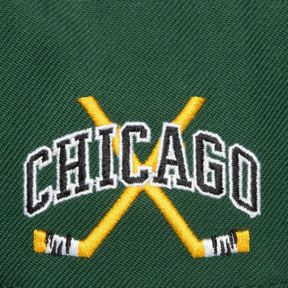 Chicago Blackhawks Mitchell & Ness x Just Don Wave Script Pro Strapback Hat Green/Black