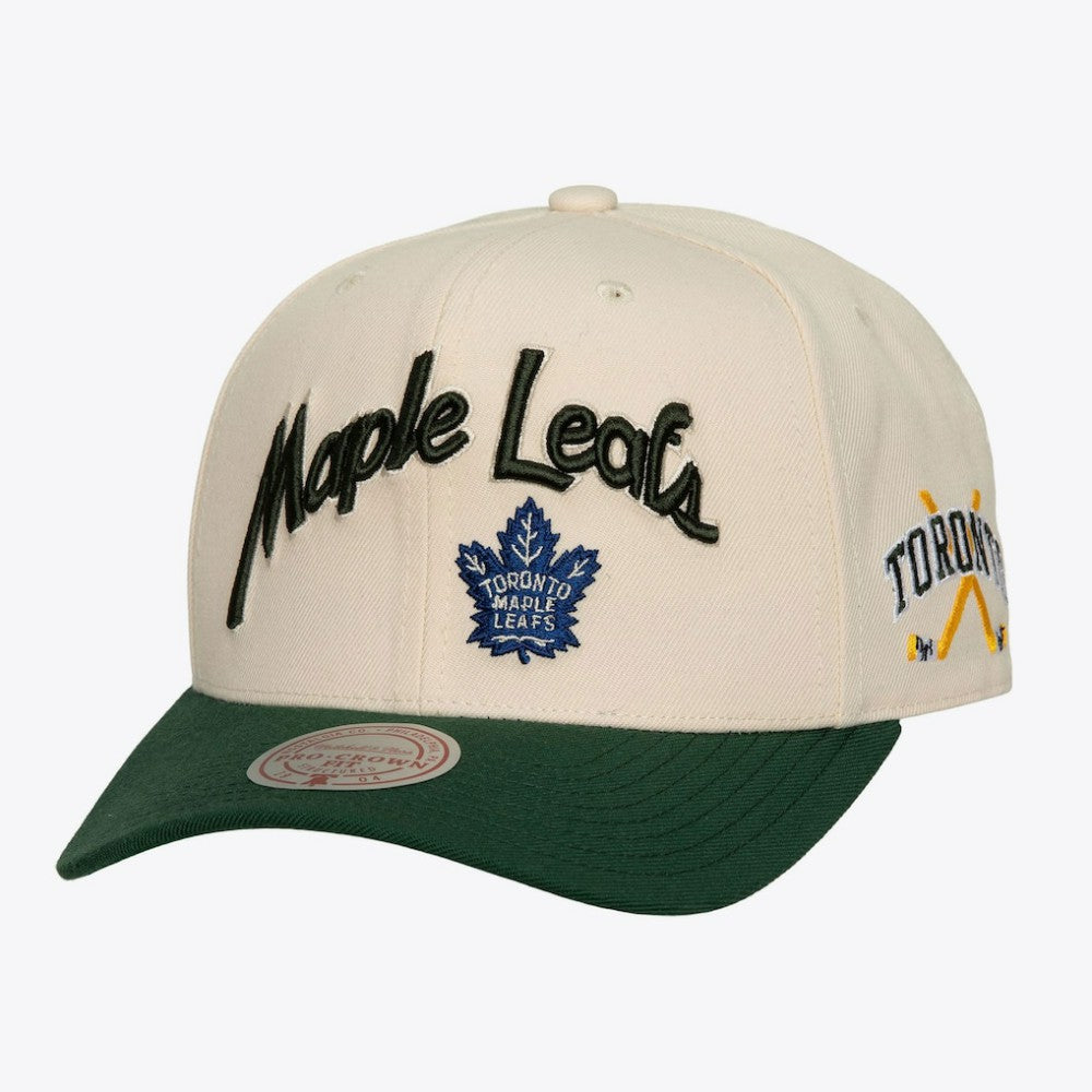 Toronto Maple Leafs Mitchell & Ness x Just Don Wave Script Pro Strapback Hat Cream/Green