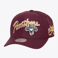 Florida Panthers Mitchell & Ness x Just Don Wave Script Pro Strapback Hat Maroon