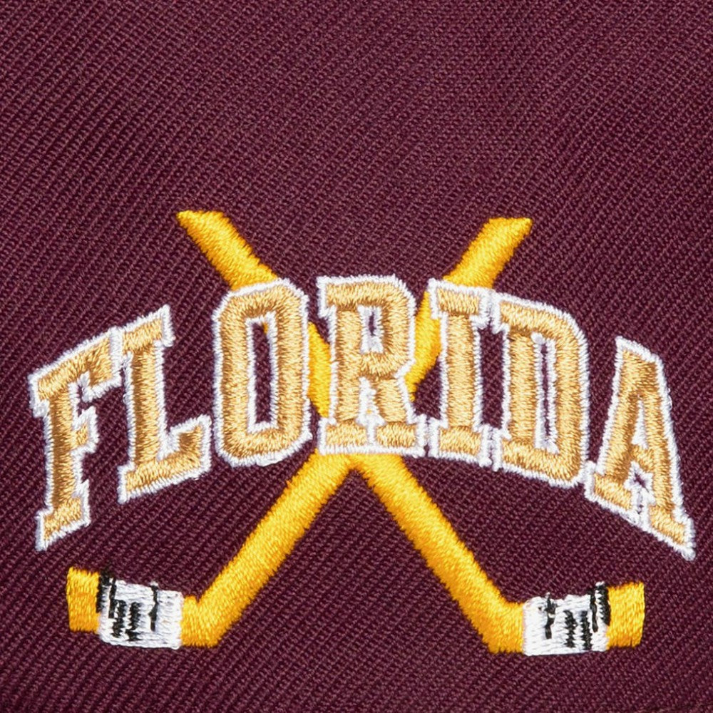 Florida Panthers Mitchell & Ness x Just Don Wave Script Pro Strapback Hat Maroon