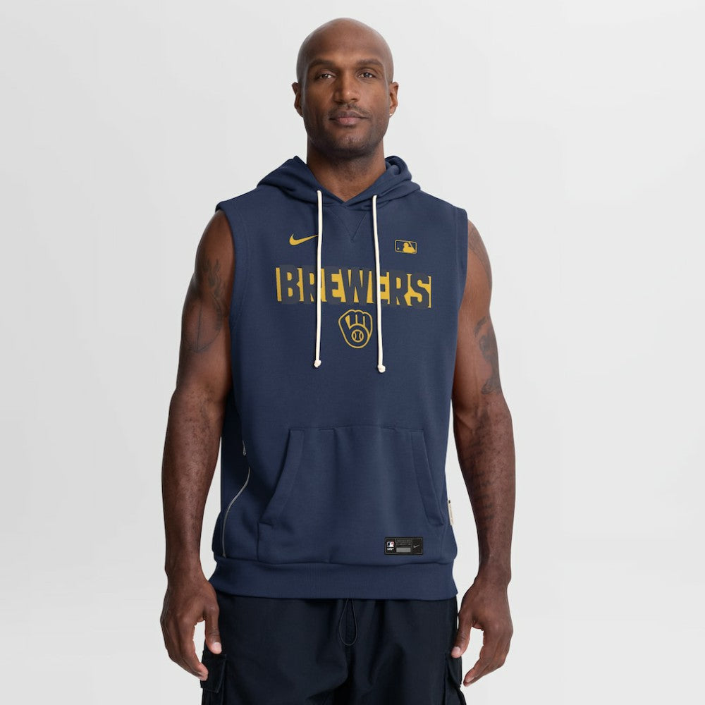 Milwaukee Brewers Authentic Collection Standard Issue Dri-FIT Sleeveless Hoodie Navy | Nike