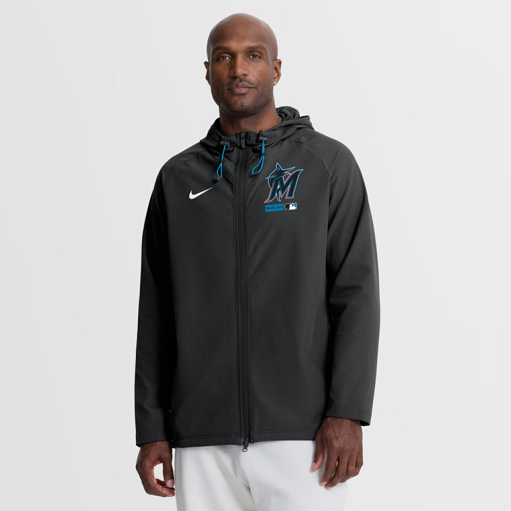 Miami Marlins Authentic Collection Raglan Therma-FIT Full-Zip Hooded Jacket Black | Nike