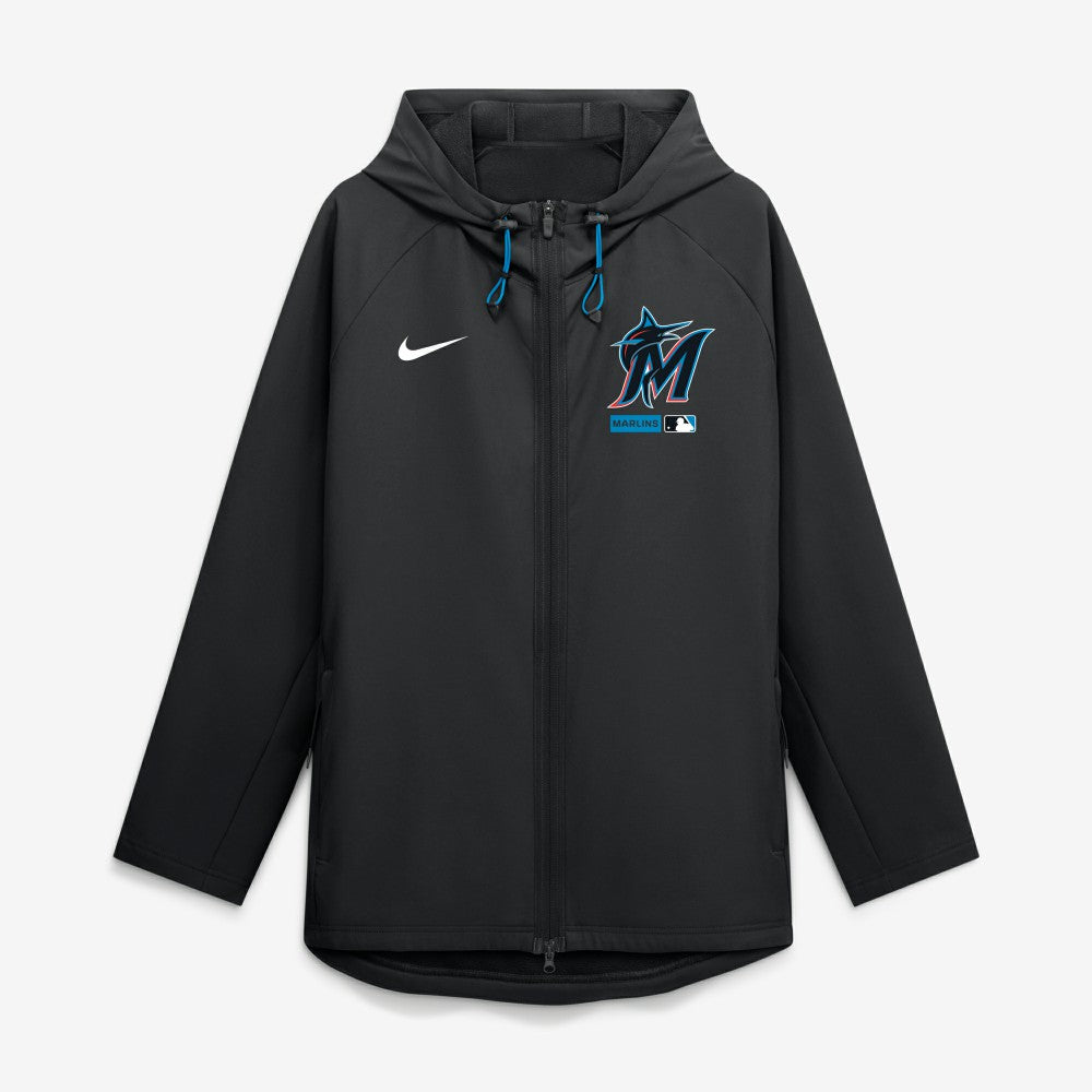 Miami Marlins Authentic Collection Raglan Therma-FIT Full-Zip Hooded Jacket Black | Nike