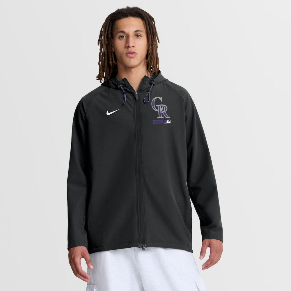 Colorado Rockies Authentic Collection Raglan Therma-FIT Full-Zip Hooded Jacket Black | Nike