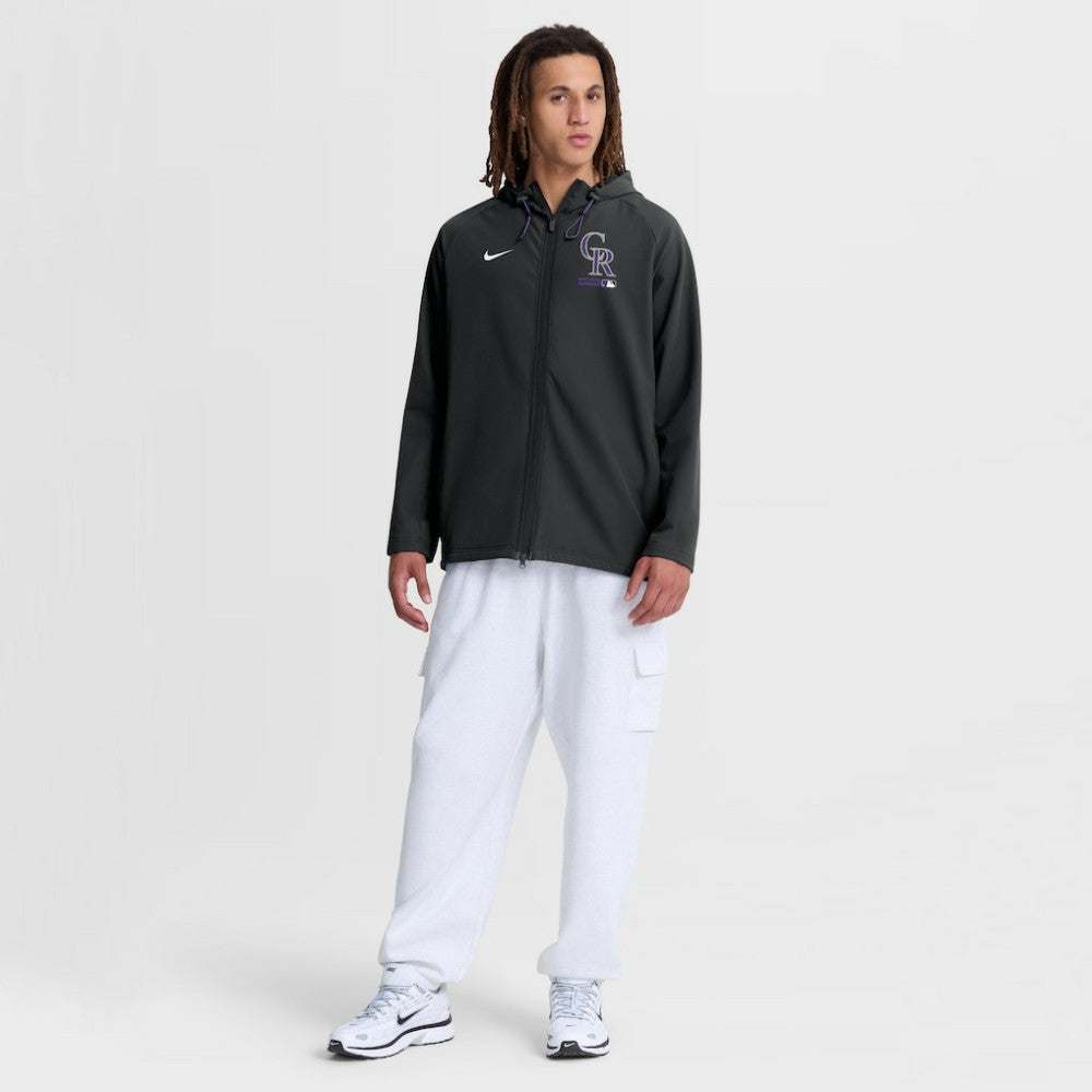 Colorado Rockies Authentic Collection Raglan Therma-FIT Full-Zip Hooded Jacket Black | Nike