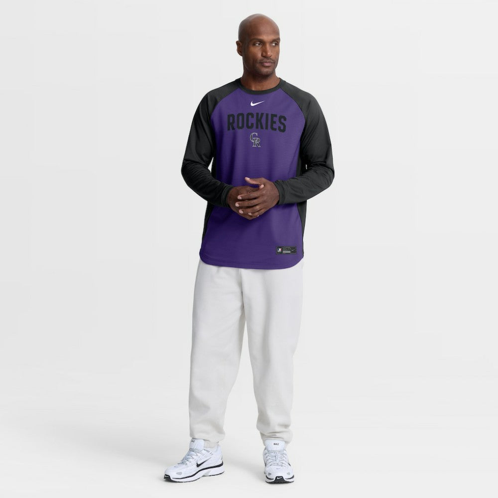 Colorado Rockies Authentic Collection Raglan Dri-FIT Sweatshirt Purple | Nike