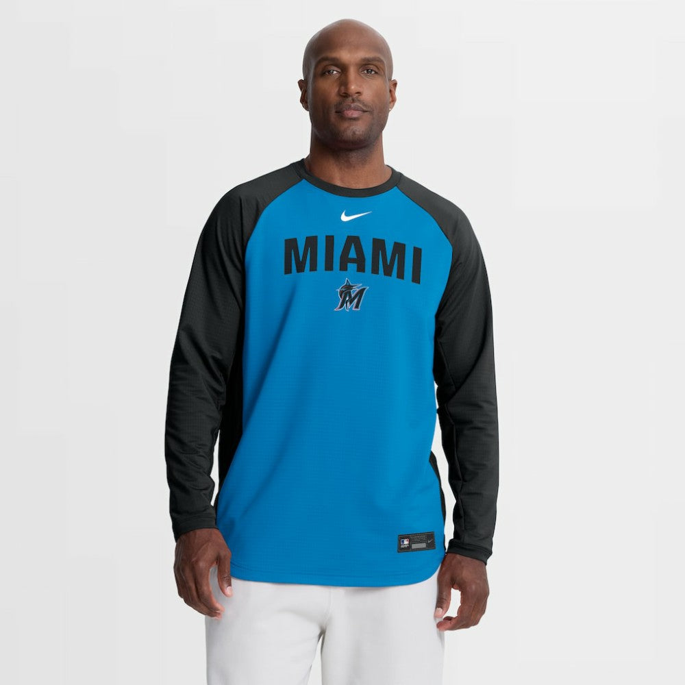 Miami Marlins Authentic Collection Raglan Dri-FIT Sweatshirt Blue | Nike