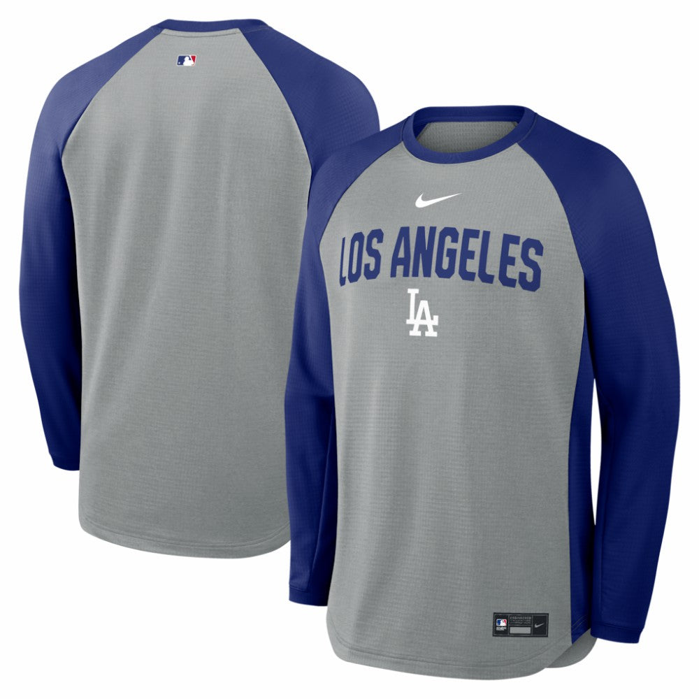 Los Angeles Dodgers Authentic Collection Raglan Dri-FIT Sweatshirt Heather Charcoal | Nike