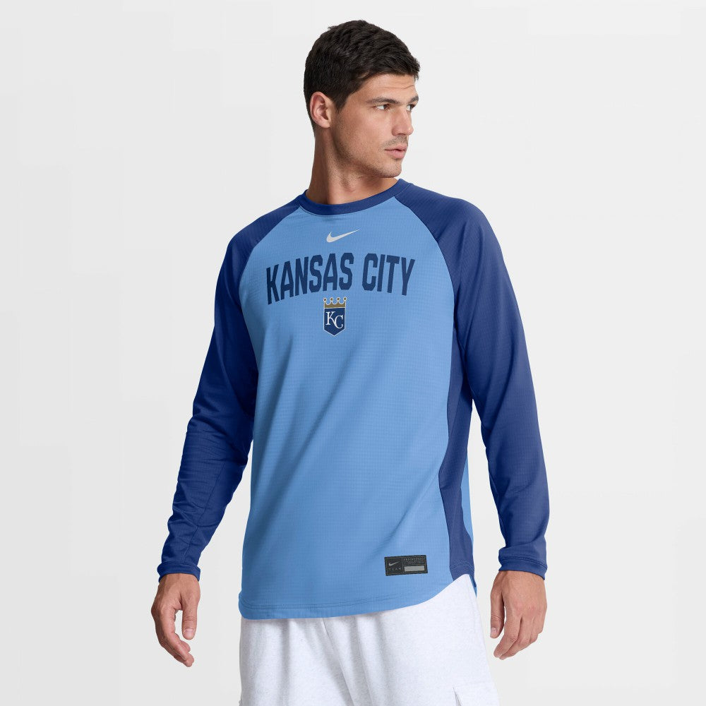 Kansas City Royals Authentic Collection Raglan Dri-FIT Sweatshirt Light Blue | Nike
