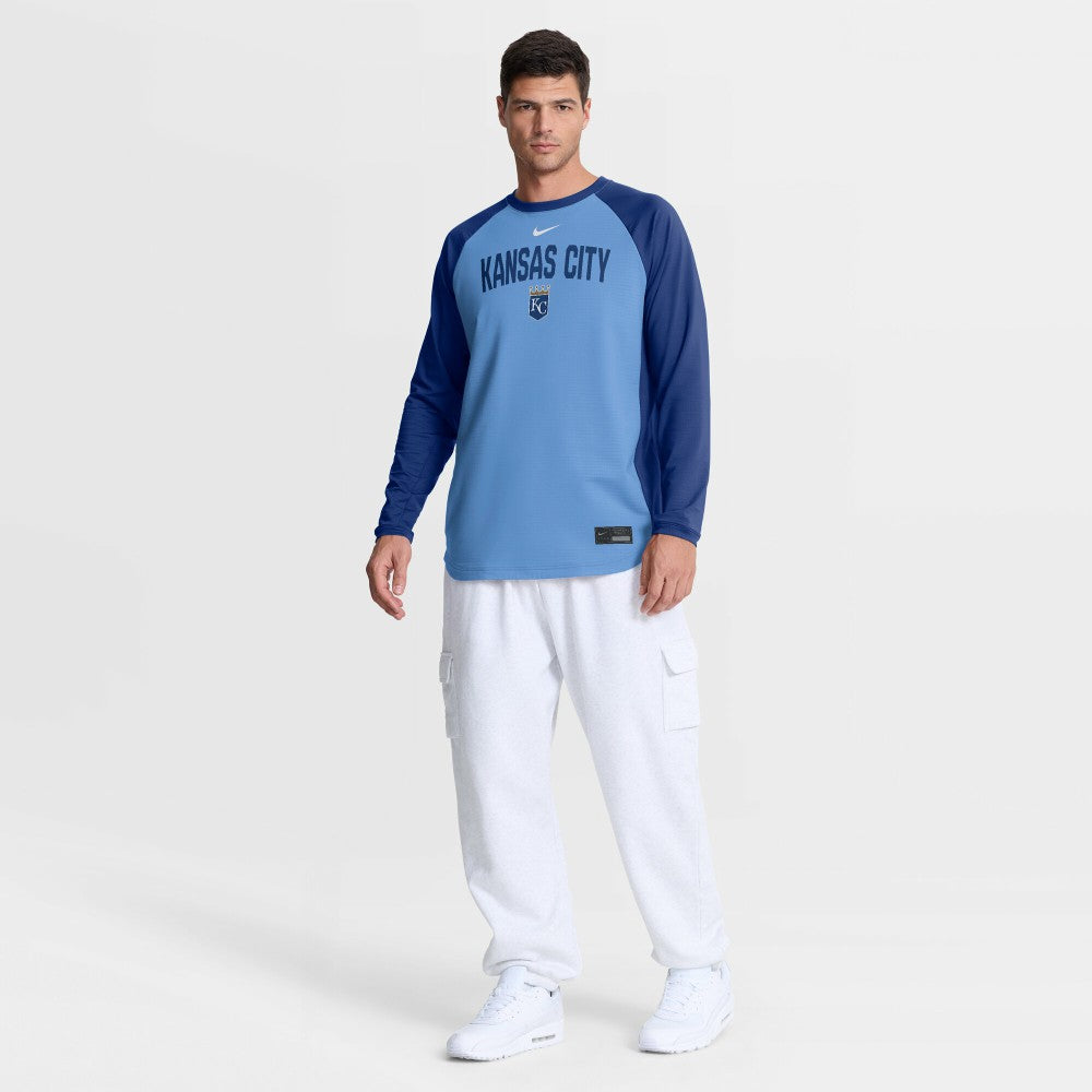 Kansas City Royals Authentic Collection Raglan Dri-FIT Sweatshirt Light Blue | Nike