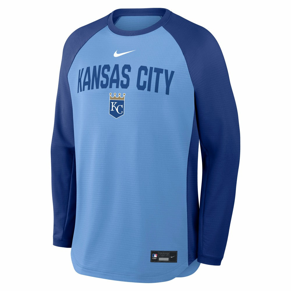 Kansas City Royals Authentic Collection Raglan Dri-FIT Sweatshirt Light Blue | Nike