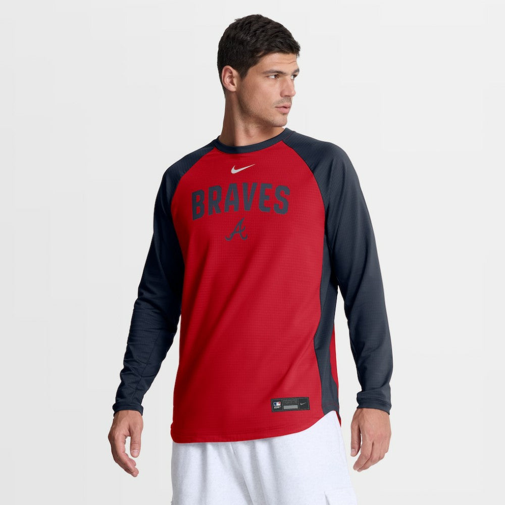 Atlanta Braves Authentic Collection Raglan Dri-FIT Sweatshirt Red | Nike