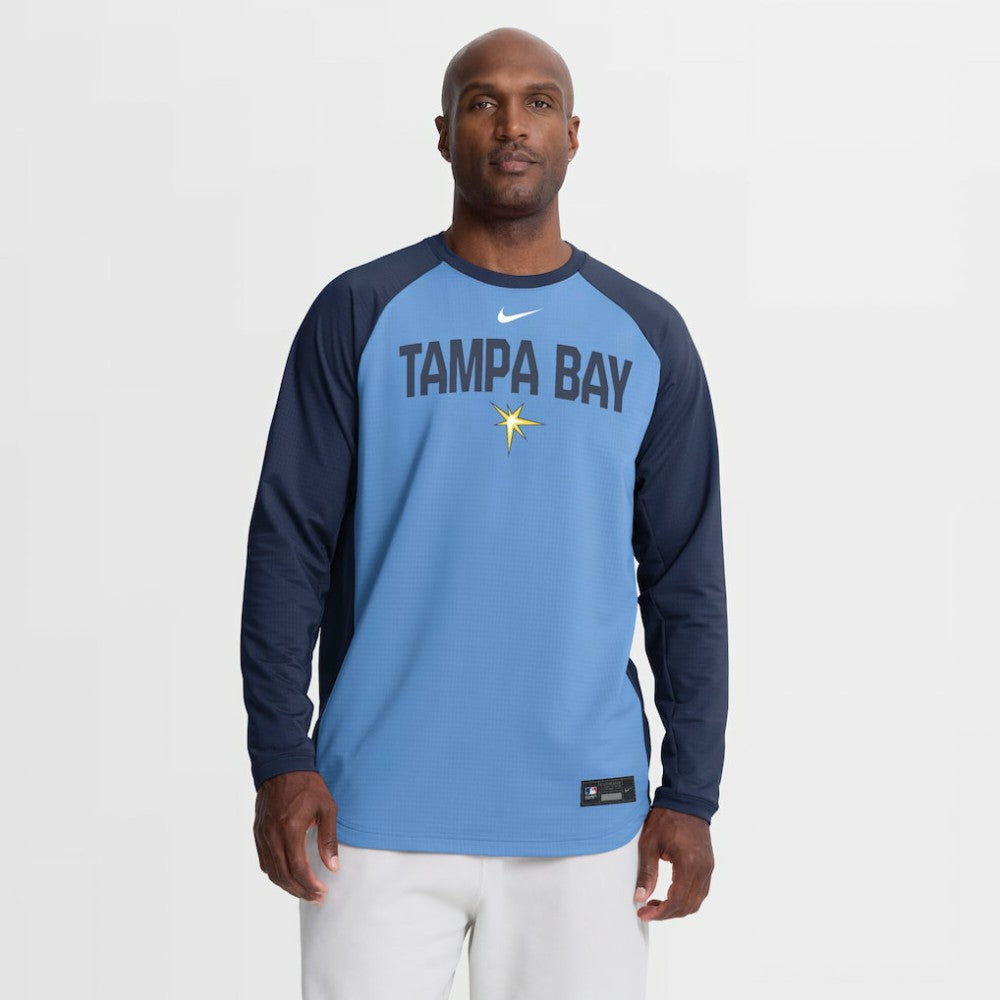 Tampa Bay Rays Authentic Collection Raglan Dri-FIT Sweatshirt Light Blue | Nike