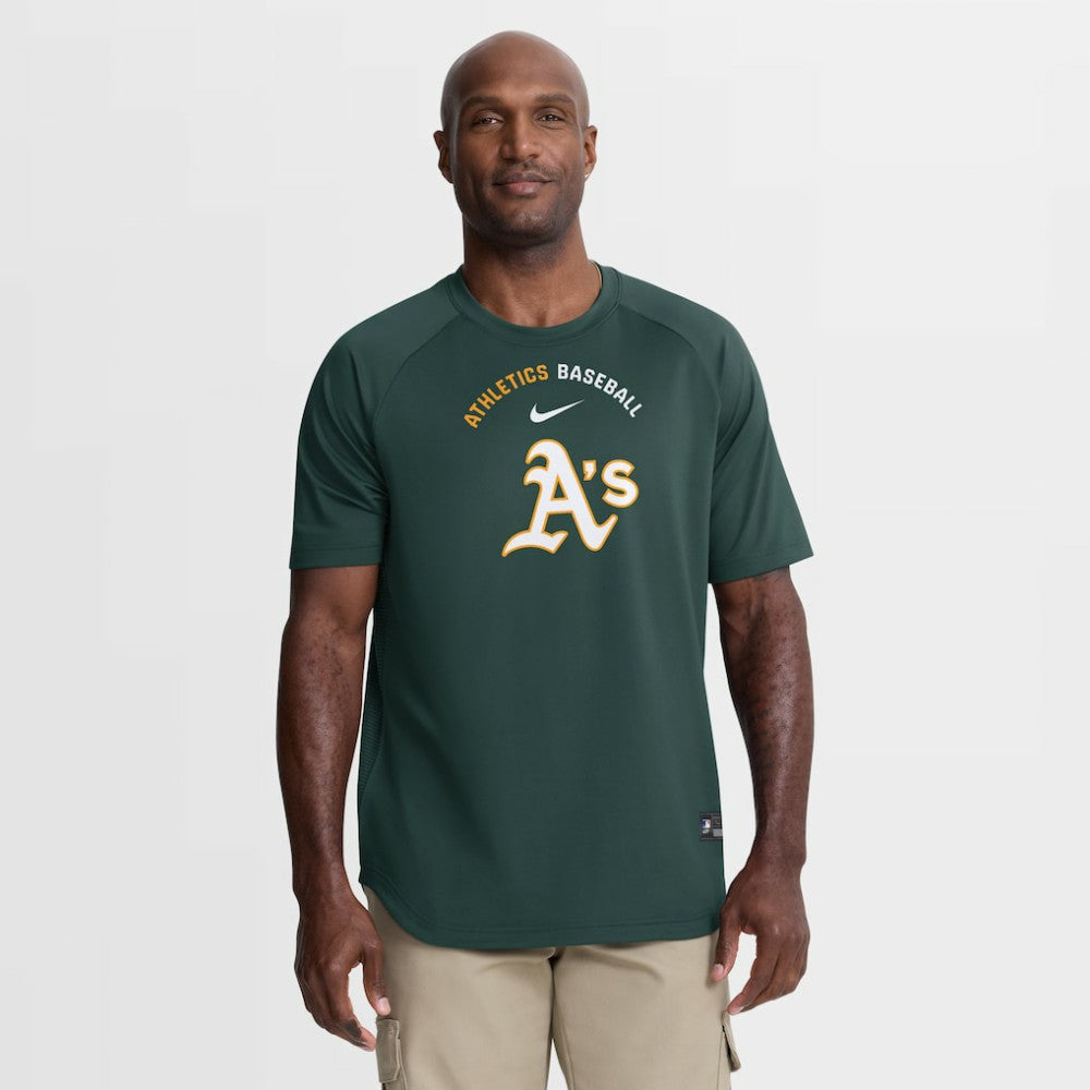 Athletics Authentic Collection Batting Practice Pre-Game Raglan Dri-FIT Top Green | Nike