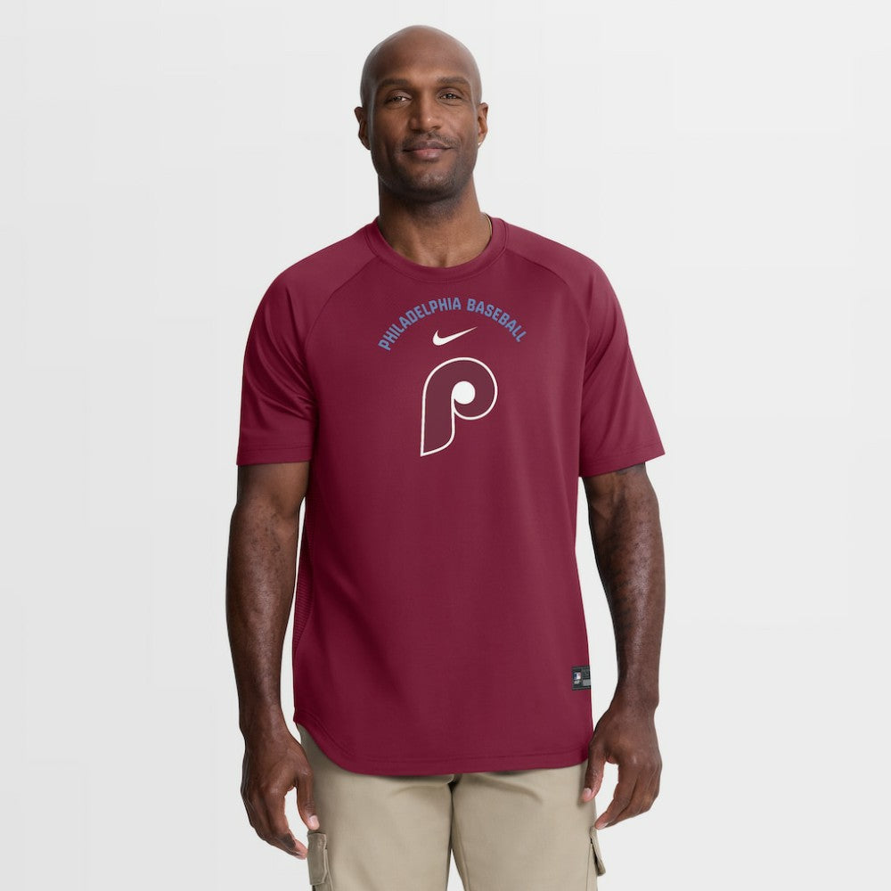 Philadelphia Phillies Authentic Collection Batting Practice Pre-Game Raglan Dri-FIT Top Burgundy | Nike