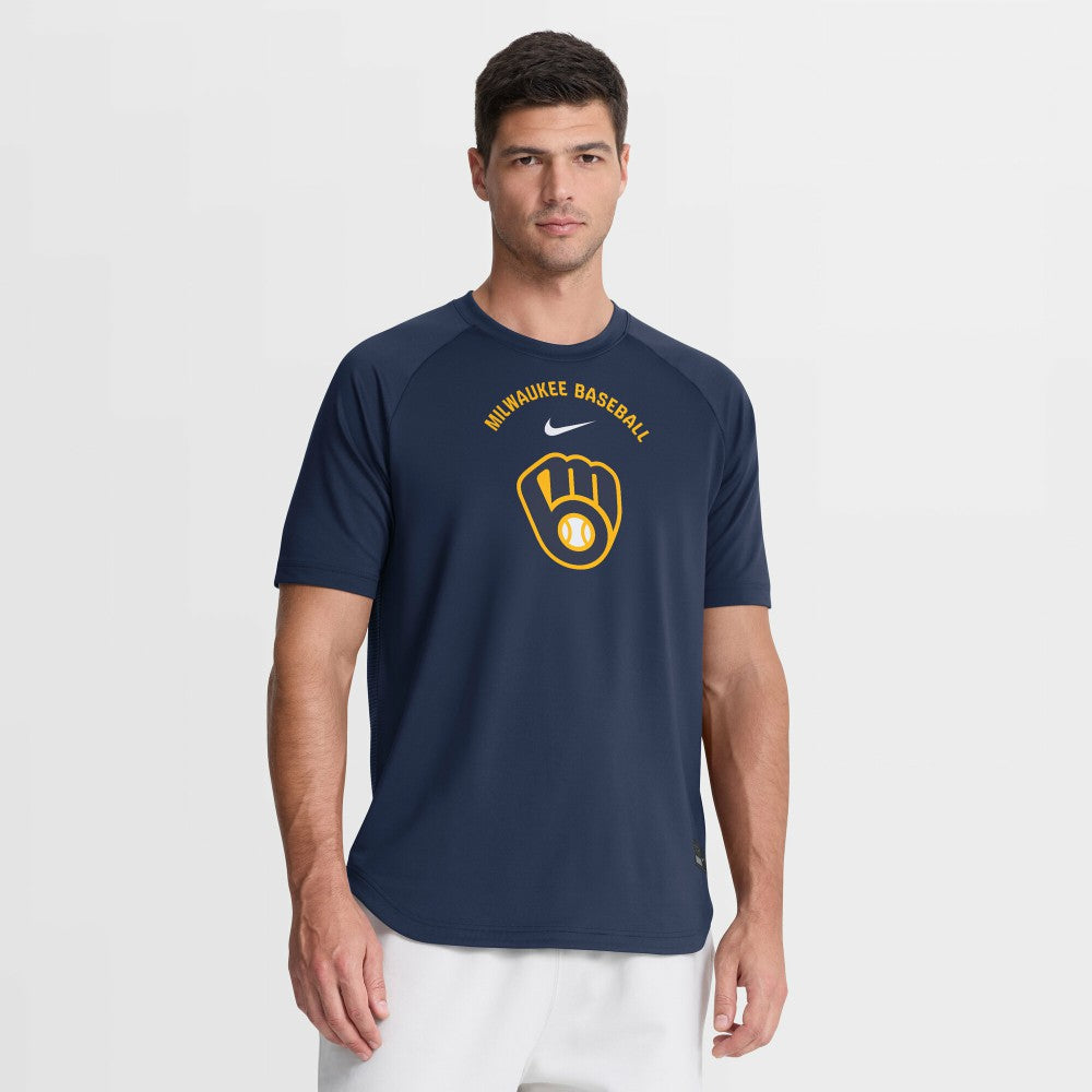 Milwaukee Brewers Authentic Collection Batting Practice Pre-Game Raglan Dri-FIT Top Navy | Nike