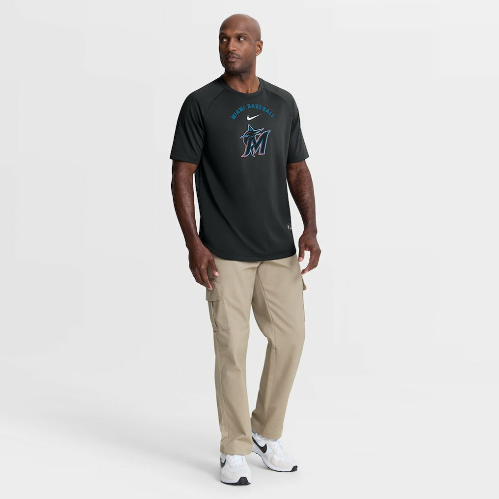 Miami Marlins Authentic Collection Batting Practice Pre-Game Raglan Dri-FIT Top Black | Nike