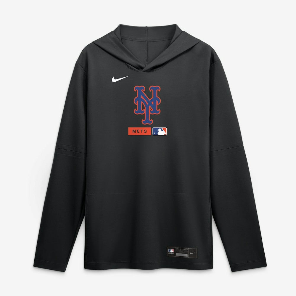 New York Mets Authentic Collection Dri-FIT Long Sleeve Hooded T-Shirt Black | Nike