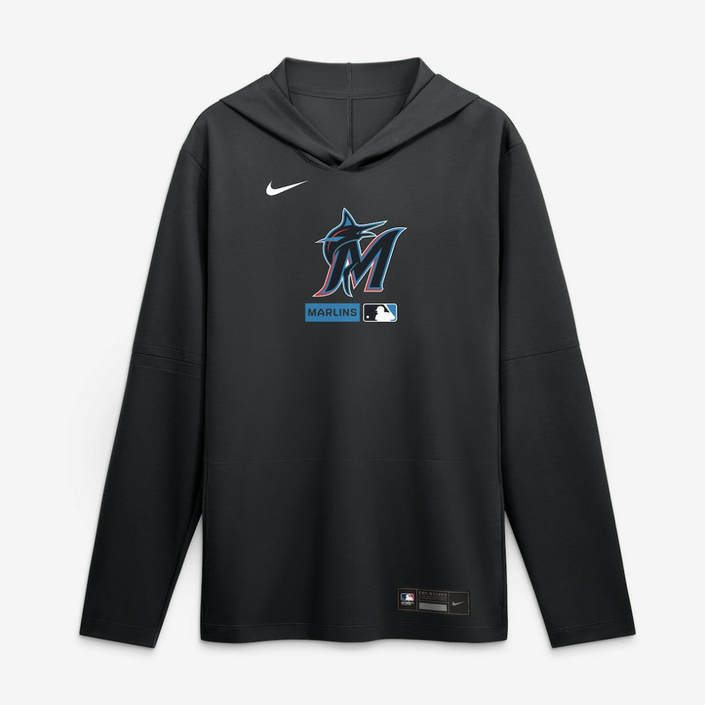 Miami Marlins Authentic Collection Dri-FIT Long Sleeve Hooded T-Shirt Black | Nike