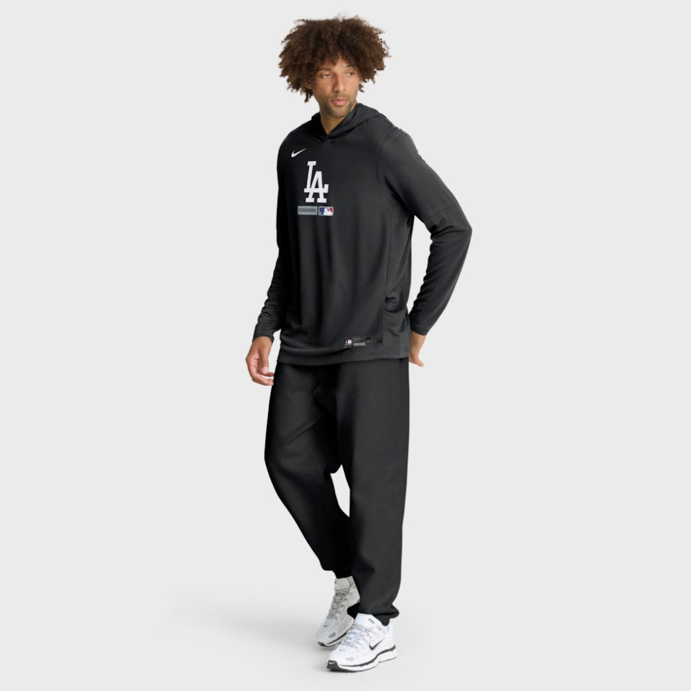 Los Angeles Dodgers Authentic Collection Dri-FIT Long Sleeve Hooded T-Shirt Black | Nike
