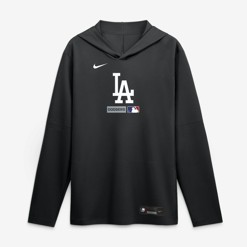 Los Angeles Dodgers Authentic Collection Dri-FIT Long Sleeve Hooded T-Shirt Black | Nike
