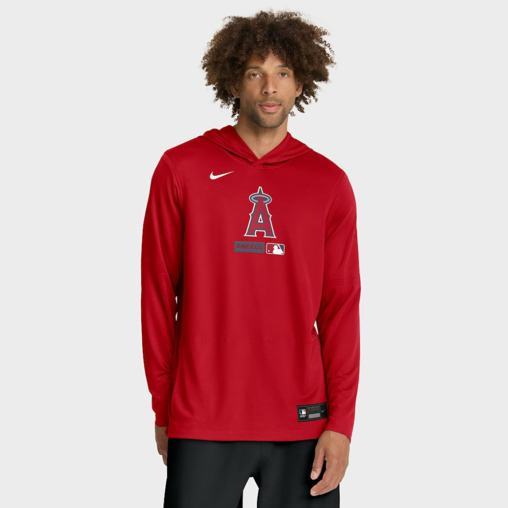 Los Angeles Angels Authentic Collection Dri-FIT Long Sleeve Hooded T-Shirt Red | Nike