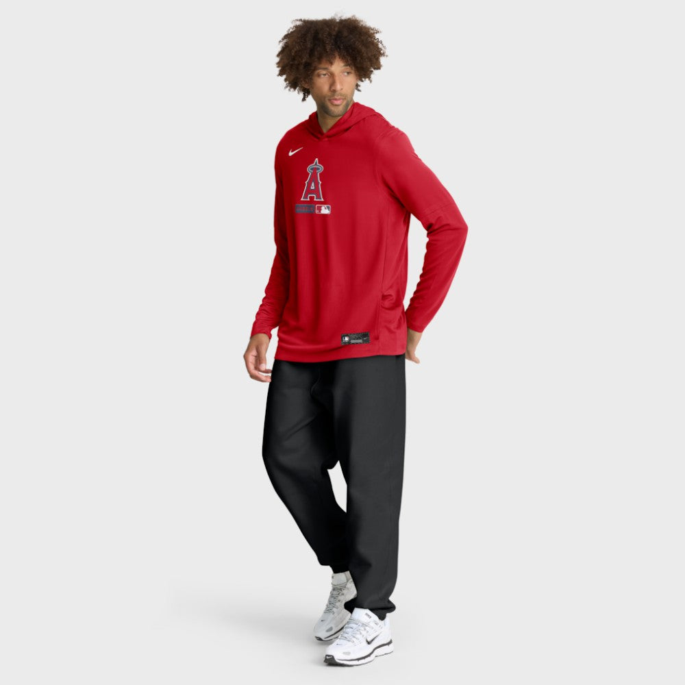 Los Angeles Angels Authentic Collection Dri-FIT Long Sleeve Hooded T-Shirt Red | Nike