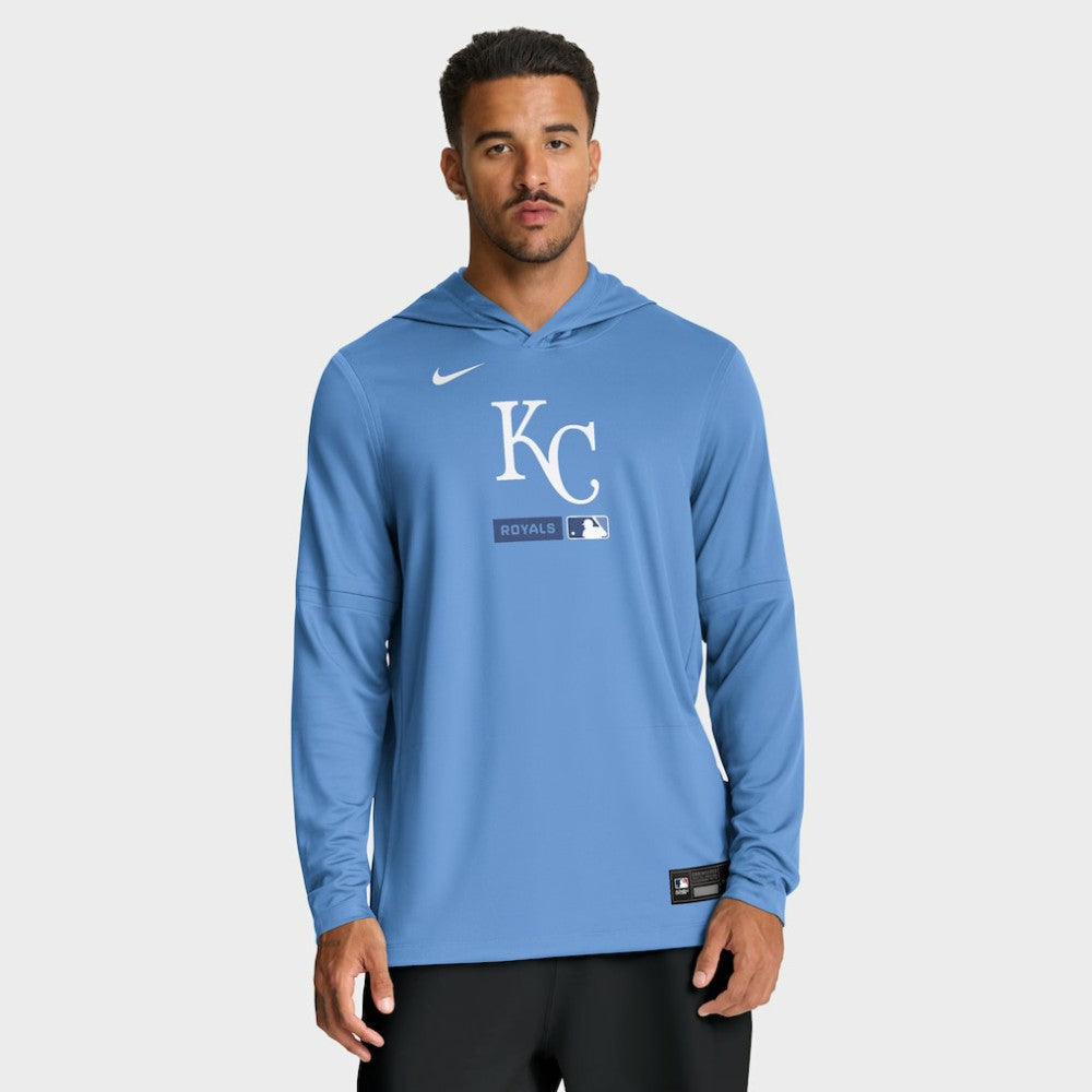 Kansas City Royals Authentic Collection Dri-FIT Long Sleeve Hooded T-Shirt Light Blue | Nike
