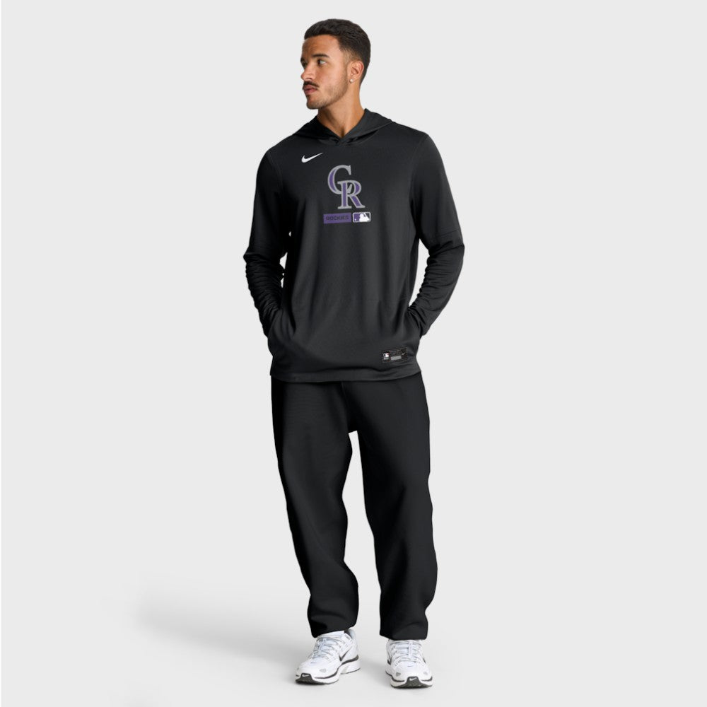 Colorado Rockies Authentic Collection Dri-FIT Long Sleeve Hooded T-Shirt Black | Nike