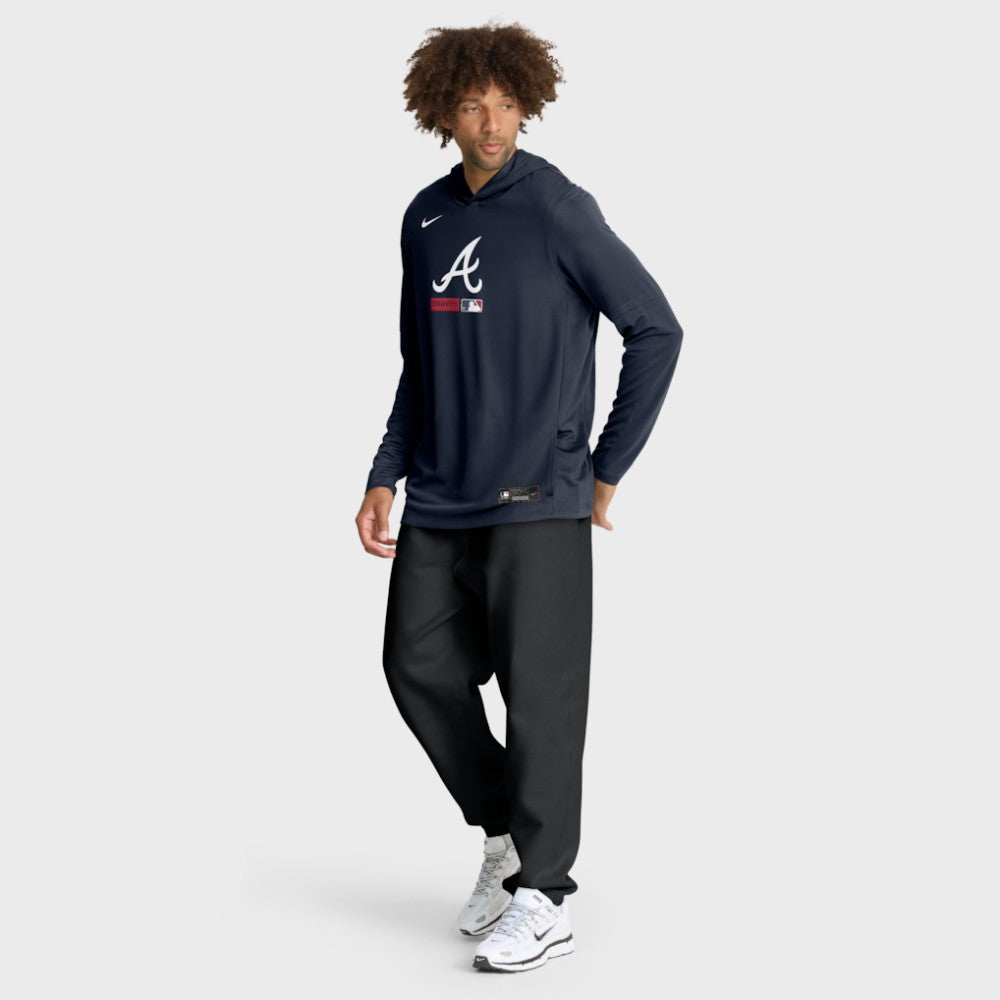 Atlanta Braves Authentic Collection Dri-FIT Long Sleeve Hooded T-Shirt Navy | Nike