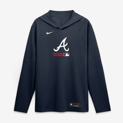 Atlanta Braves Authentic Collection Dri-FIT Long Sleeve Hooded T-Shirt Navy | Nike