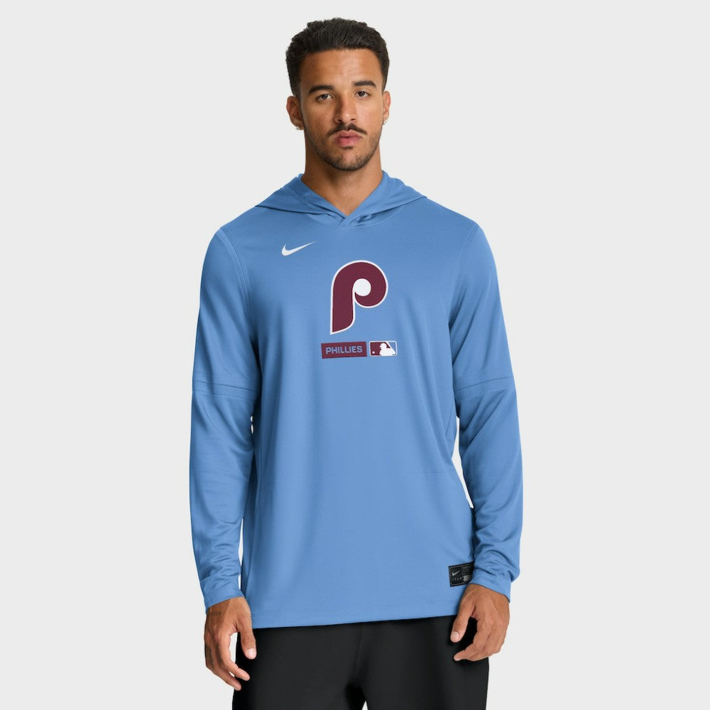 Philadelphia Phillies Authentic Collection Dri-FIT Long Sleeve Hooded T-Shirt Light Blue | Nike
