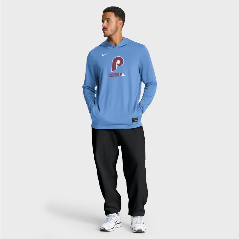 Philadelphia Phillies Authentic Collection Dri-FIT Long Sleeve Hooded T-Shirt Light Blue | Nike