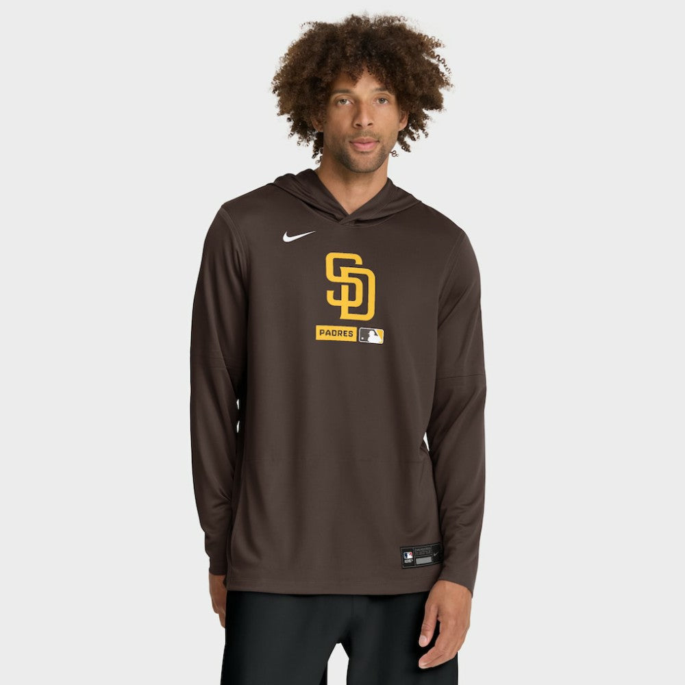 San Diego Padres Authentic Collection Dri-FIT Long Sleeve Hooded T-Shirt Brown | Nike