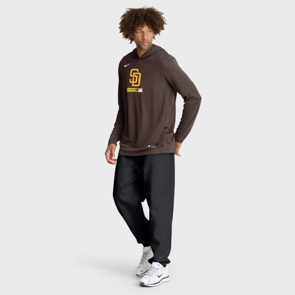 San Diego Padres Authentic Collection Dri-FIT Long Sleeve Hooded T-Shirt Brown | Nike