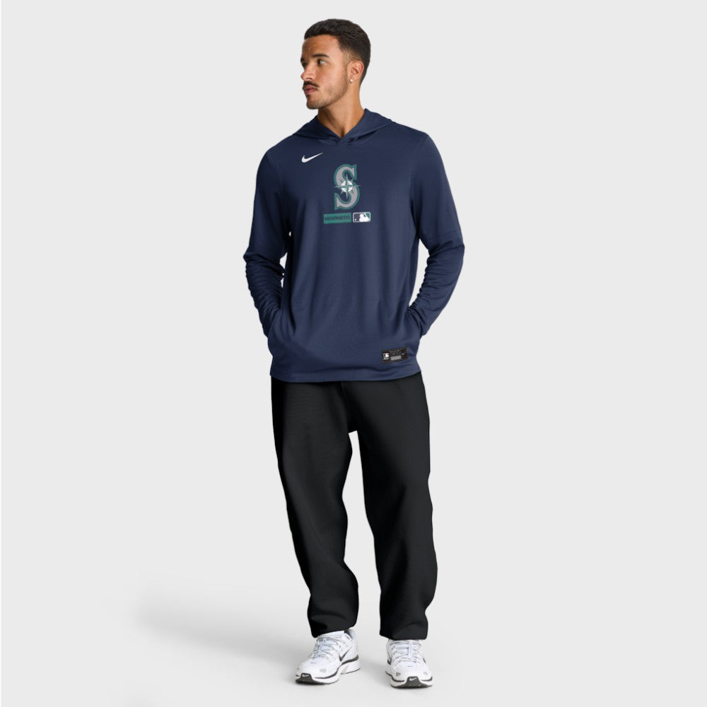 Seattle Mariners Authentic Collection Dri-FIT Long Sleeve Hooded T-Shirt Navy | Nike