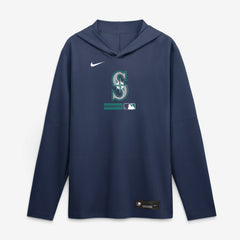 Seattle Mariners Authentic Collection Dri-FIT Long Sleeve Hooded T-Shirt Navy | Nike