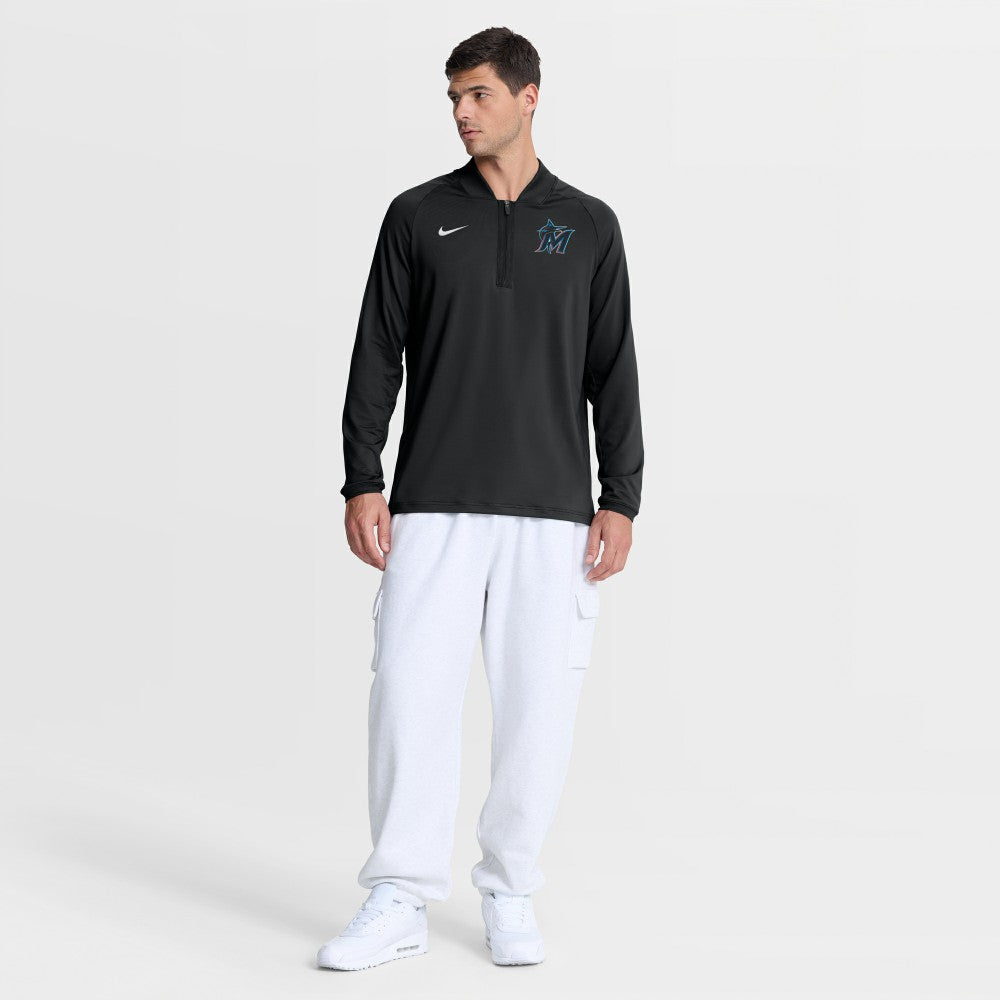 Miami Marlins Authentic Collection Dri-FIT Raglan Half-Zip Pullover Black | Nike