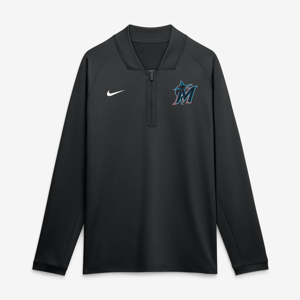 Miami Marlins Authentic Collection Dri-FIT Raglan Half-Zip Pullover Black | Nike