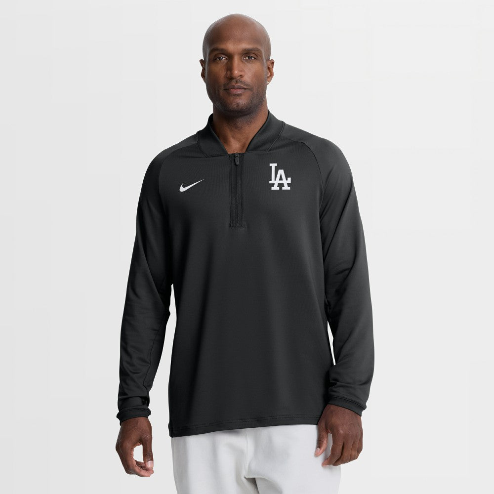 Los Angeles Dodgers Authentic Collection Dri-FIT Raglan Half-Zip Pullover Black | Nike