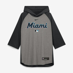 Miami Marlins Authentic Collection Flux Dri-FIT Raglan 3/4-Sleeve Hooded T-Shirt Gray | Nike