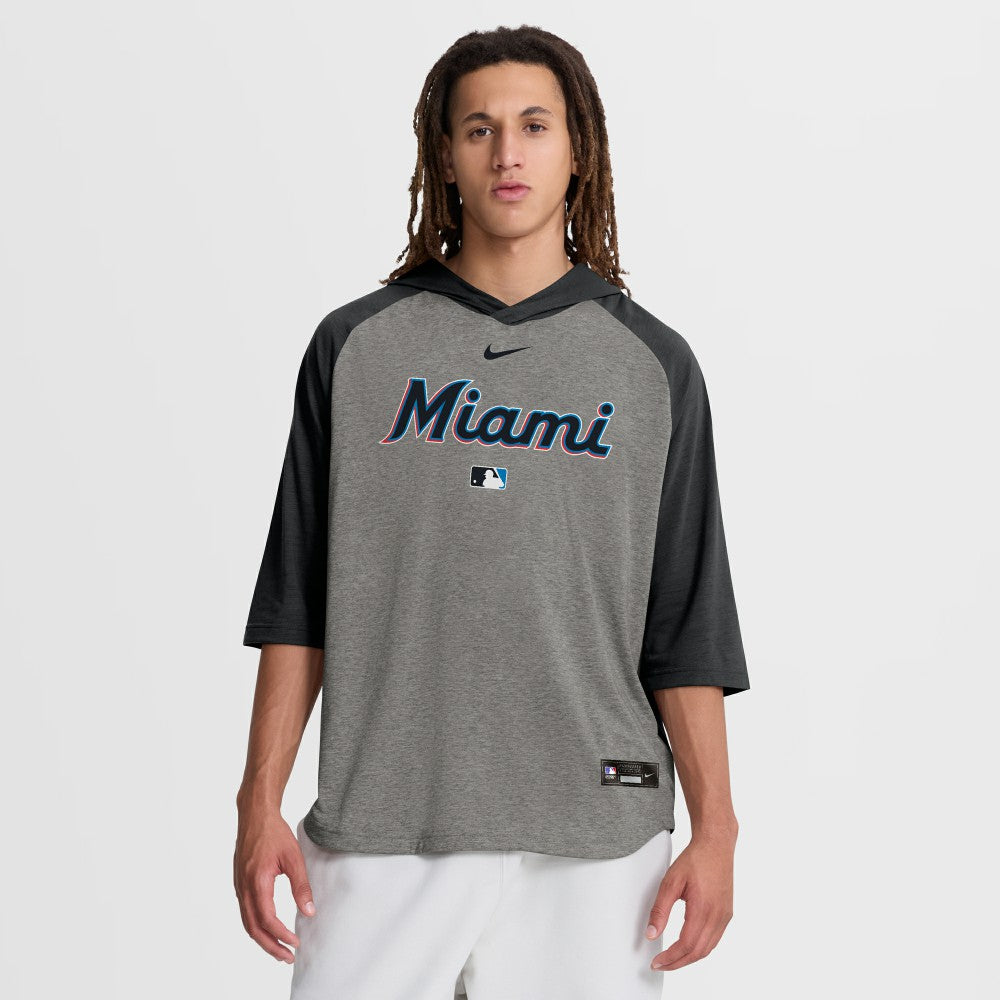 Miami Marlins Authentic Collection Flux Dri-FIT Raglan 3/4-Sleeve Hooded T-Shirt Gray | Nike
