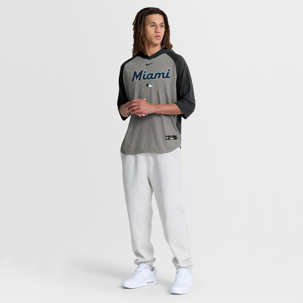 Miami Marlins Authentic Collection Flux Dri-FIT Raglan 3/4-Sleeve Hooded T-Shirt Gray | Nike